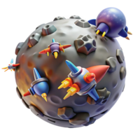Spacecraft Orbiting Asteroid A dynamic depiction of a spacecraft navigating a world of asteroids, capturing the essence of space exploration in a digital world. png