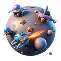 Cosmic Adventures with Spaceships and Planets in a Galactic Three Dimensional Scene of Exploration png