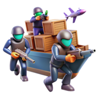 Soldiers Guarding Cargo Ship in a Dynamic Three Dimensional Scene of Defense png