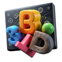 3D Render Colorful Letters and Numbers on Blackboard Background png