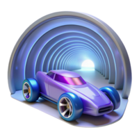 Futuristic Car in Neon Tunnel A dynamic depiction of a car navigating a neon tunnel, capturing the essence of speed in a digital world. png