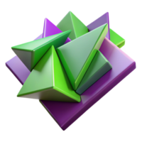 Abstract 3D Render Green and Purple Triangular Geometric Shapes Background png