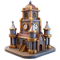 Clock Tower Castle 3D Model A dynamic depiction of a castle crafted in a clock tower, captured in a stunning three-dimensional model. png