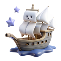 Sailing Ship 3D Model Stars Sea A whimsical 3D model of a sailing ship, capturing the essence of adventure and playful design. png