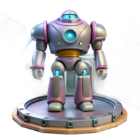 Futuristic Robot on Platform A futuristic 3D model of a robot on a platform, showcasing its advanced design and technological features. png
