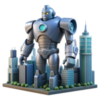 Giant Robot Cityscape A dynamic depiction of a robot navigating a cityscape, capturing the essence of urban exploration in a digital world. png