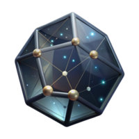 3D Render Abstract Geometric Structure with Glowing Lights and Golden Spheres png