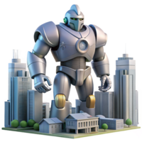 Giant Robot City A dynamic 3D render of a giant robot in a city, capturing the essence of intense action and futuristic technology. png