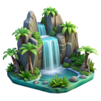 Tropical Waterfall Oasis A serene depiction of a waterfall navigating a tropical oasis, capturing the essence of tranquility in a digital world. png