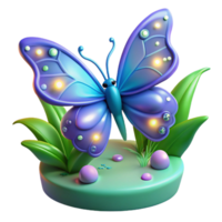 Glowing Butterfly in Grass - A luminous depiction of a butterfly resting in grass with glowing elements highlighting its ethereal beauty and delicate design png