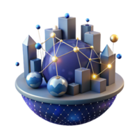 Abstract 3D Render of a Global Network with Geometric Shapes png