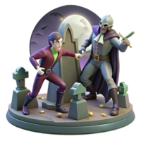 Grave Encounter 3D Fantasy Diorama - A whimsical 3D diorama of a grave encounter capturing the essence of fantasy and adventure png