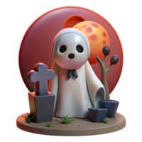 Cute Ghost Halloween 3D Render An adorable 3D depiction of a ghost in a Halloween setting, designed with a playful and spooky appearance. png