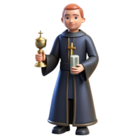 Priest in a Three Dimensional Model with a Chalice, Candle, and Robe in a Spiritual Scene png