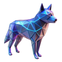 Low Poly Wolf Iridescent 3D Model A dynamic depiction of a wolf navigating the digital forest, its fur shimmering with iridescent colors in a low-poly design. png