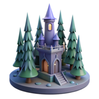 Enchanted Tower in Winter Forest in a Magical Three Dimensional Scene of Fantasy png