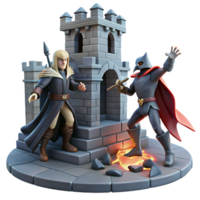 Fantasy Duel Between a Mage and Warrior in a Dynamic Three Dimensional Scene png