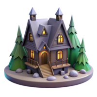 Enchanted House 3D Model A magical scene of a house navigating the digital landscape, captured in a stunning three-dimensional model. png