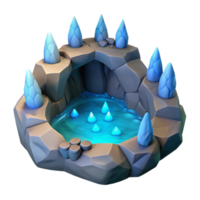 Icy Cave Pool 3D Render A serene depiction of a pool encased in ice, brought to life in a stunning three-dimensional render. png
