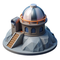 Low-Poly Observatory on a Hilltop A dynamic depiction of an observatory navigating a world of hilltops, captured in a low-poly design in a digital world. png