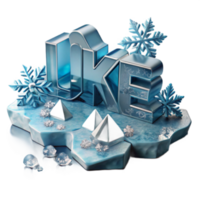 Icy 3D Render of OK Word with Snowflakes and Crystals png