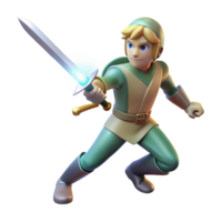 Hero with Glowing Sword A dynamic depiction of a hero wielding a sword that glows with vibrant energy, ready for battle in a digital world. png