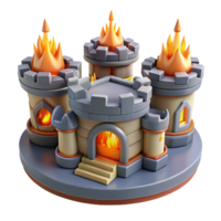 Fiery Castle 3D Model A dynamic depiction of a castle navigating a world of fire, captured in a stunning three-dimensional model. png