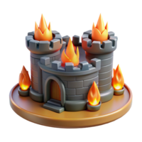 Burning Castle 3D Model A dynamic depiction of a castle ablaze with fire, captured in a stunning three-dimensional model. png