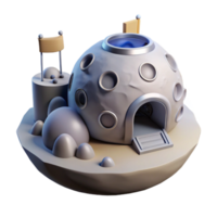 Lunar Dome Habitat 3D Render A dynamic depiction of a habitat navigating the lunar landscape, captured in a stunning three-dimensional render. png