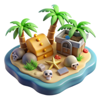 Tropical Island 3D Render A serene depiction of an island navigating the digital ocean, captured in a stunning three-dimensional render. png