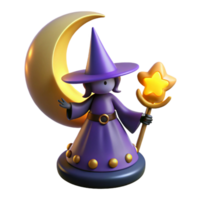 Cute Witch with a Crescent Moon and Star in a Whimsical Three Dimensional Scene png