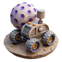 Lunar Rover on Cratered Moon A realistic 3D render of a lunar rover on a cratered moon, capturing the essence of space exploration and advanced technology. png