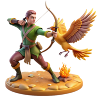 Archer and Firebird in a Fantasy Three Dimensional Render with Dynamic Action and Enchanting Atmosphere png