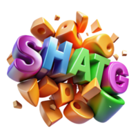 Vibrant 3D Render of Exploding Colorful Blocks Spelling Sharing Chatting png