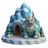 Yeti in a Snowy Mountain Cave in a Three Dimensional Scene of Adventure png