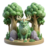 Mythical Forest Creature 3D Render A mythical creature navigating a forest, brought to life in a stunning three-dimensional render. png