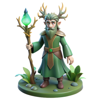 fantasia duende druida com uma funcionários dentro uma mágico três dimensional cena do encantamento png