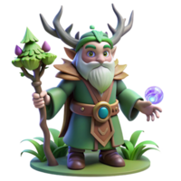 Fantasy Elf Druid Three Dimensional Render with Mystical Elements and Enchanting Atmosphere png