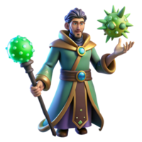 Wizard with Magical Orb and Staff in a Mystical Setting with Enchanting Atmosphere png