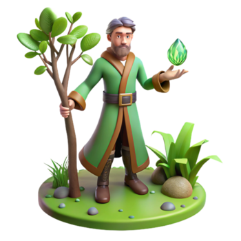 procedura guidata, natura, Magia, gemma, fantasia, 3d rendere un' magico scena di un' procedura guidata navigazione un' mondo di natura, Magia, e gemme, catturato nel un' sbalorditivo tridimensionale rendere. png