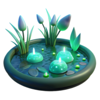 Serene 3D Render of Floating Candles in a Water Feature with Tulips png