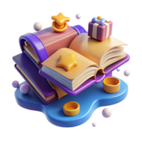 Gift of Reading Open Book with Stars in a Whimsical Three Dimensional Scene of Enchantment png