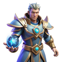 Fantasy Mage with Orb A mystical 3D render of a fantasy mage with an orb, capturing their enchanting presence and magical abilities. png