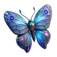 Cybernetic Butterfly 3D Render - A futuristic 3D render of a butterfly with cybernetic elements showcasing advanced mechanical design and vibrant colors png