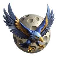 Lunar Eagle Celestial Flight A mythical eagle navigating the lunar skies, its wings glowing with celestial energy in a digital world. png