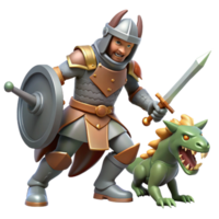 Knight and Dragon Fantasy Adventure A dynamic 3D render of a knight and dragon, capturing the essence of fantasy and adventure. png
