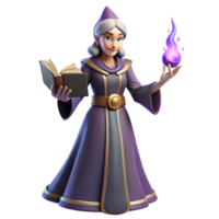 Fantasy Mage with Spellbook in a Magical Three Dimensional Scene of Enchantment png