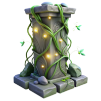 Enchanted Stone Pillar 3D Render, Luminous Vines, Mystical Glow, Fantasy Architecture, Game Asset, Stone Carving, Nature Scene, Ancient Ruins, Illuminated Pillar, Organic Design png
