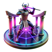 Cyber Samurai Neon Warrior - A dynamic depiction of a samurai with neon elements capturing the essence of advanced technology and historical elements png