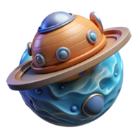 Three Dimensional Render of an Orange Spacecraft on a Blue Planet png